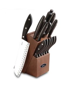 Oster Huxford 14 Piece Stainless Steel Cutlery Set with Black Handles and Wooden Block