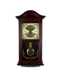 Bedford Clock Collection 22 Inch Wall Clock in Mahogany Cherry Oak Wood with Brass Pendulum and 4 Chimes