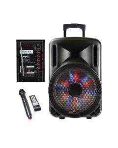beFree Sound 12 Inch 2500 Watt Bluetooth Portable Party PA Speaker With Illuminating Lights and USB/MicroSD/AUX-in/FM Radio/DV12V Inputs