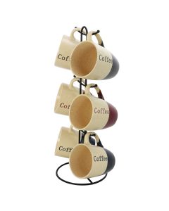 Elama Coffee House 6-Piece 12 oz. Mug Set with Stand, Assorted Colors