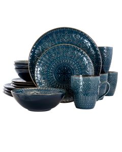 Elama Deep Sea Mozaic 16 Piece Luxurious Stoneware Dinnerware with Complete Setting for 4