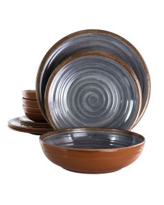 Elama Stone Oak 12 Piece Lightweight Melamine Dinnerware Set in Black