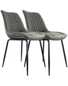 Elama 2 Piece Velvet Tufted Chair in Gray with Black Metal Legs