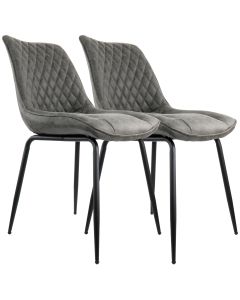 Elama 2 Piece Vintage Faux Leather Tufted Chair in Gray with Black Metal Legs