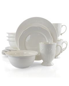Gibson Home Scallop Crest 16 Piece Scalloped Fine Ceramic Dinnerware Set in White