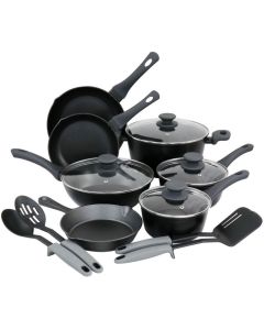 Gibson Elite Soho Lounge 15 Piece Non Stick Cookware Combo Set in Black