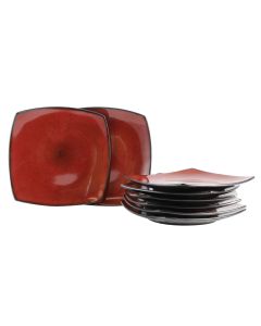 Gibson Elite Soho Lounge 7.5" Soft Square Dessert Plates in Red, Set of 8