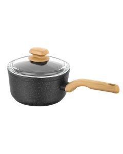 Korkmaz Montana 2 Piece 2 Liter Aluminum Nonstick Saucepan with Lid and Faux Wood Handles