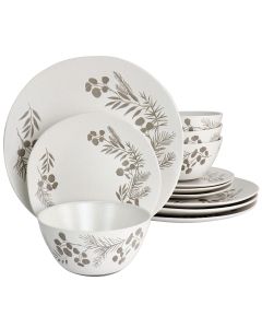 Gibson Prescott 12 Piece Stoneware Dinnerware Set in White