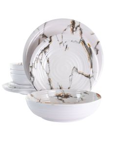 Elama Fine Sculpture 12 Piece Lightweight Melamine Dinnerware Set in White