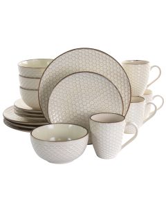 Elama Honey Ivory 16 Piece Stoneware Dinnerware Set in Ivory