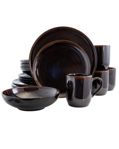 Elama Midnight Beach 16 Piece Dinnerware Set in Metallic Black