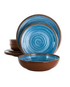 Elama Rippled Tides 12 Piece Lightweight Melamine Dinnerware Set in Blue