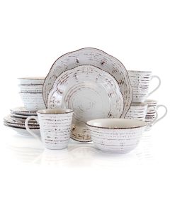 Elama Rustic Birch 16 Piece Stoneware Round Dinnerware Set in White