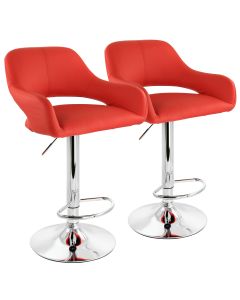 Elama 2 Piece Adjustable Faux Leather Bar Stool in Red with Chrome Base