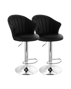 Elama 2 Piece Shell Back Faux Leather Adjustable Bar Stool in Black with Chrome Base