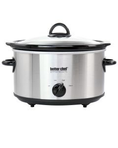 Better Chef 4 Quart Oval Slow Cooker with Removable Stoneware Crock in Stainless Steel