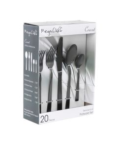 MegaChef Cravat 20 Piece Flatware Utensil Set, Stainless Steel Silverware Metal Service for 4 in Matte Black