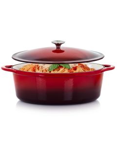 MegaChef 7 Quarts Oval Enameled Cast Iron Casserole in Red