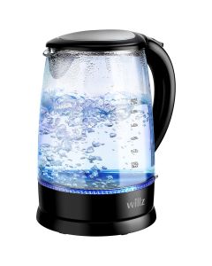 Willz 1.7 Liter 1500 Watt Electric Glass Tea Kettle in Black with Auto Shut Off
