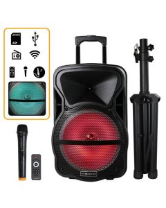 Trexonic Combination 12 Inch Bluetooth Portable Speaker and Tripod Stand with Reactive Lights, FM Radio and USB/TF Inputs