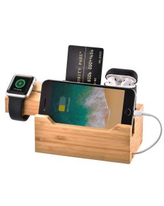 Trexonic 3 in 1 Bamboo Charging Station with Card Holder