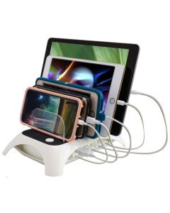 Trexonic 12A 5-Port USB Charging Station with 5 Device Slots and Power Button, White